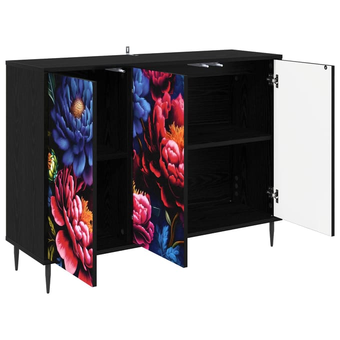 vidaXL - Dressoir - KIEL - Zwart - eiken - 102 - x - 33 - x - 76 - cm - Bewerkt - hout