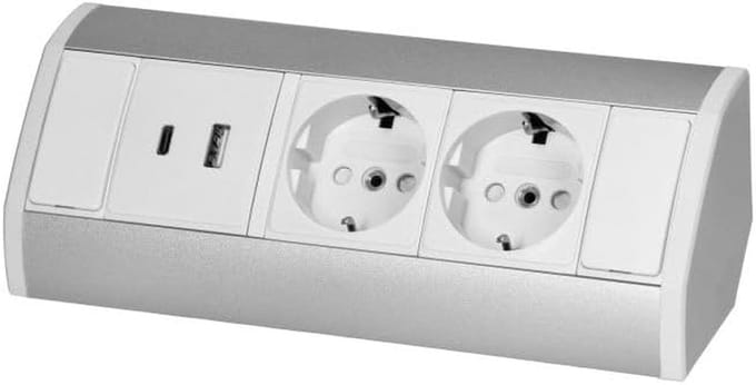 Hoekstekkerdoos met 2 Stopcontacten, USB-C en USB-A Oplader (Wit)