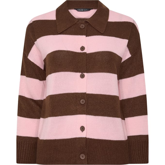 Limited Collection Chocoladebruin En Roze Gestreept Vest Size 46-48