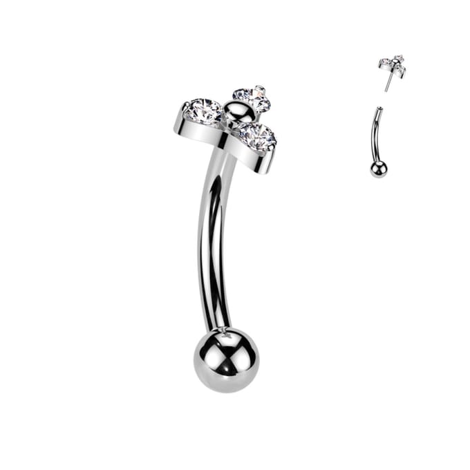 Piercing titanium curved triangular gemmed 1.2x8 - zilver - LMPiercings