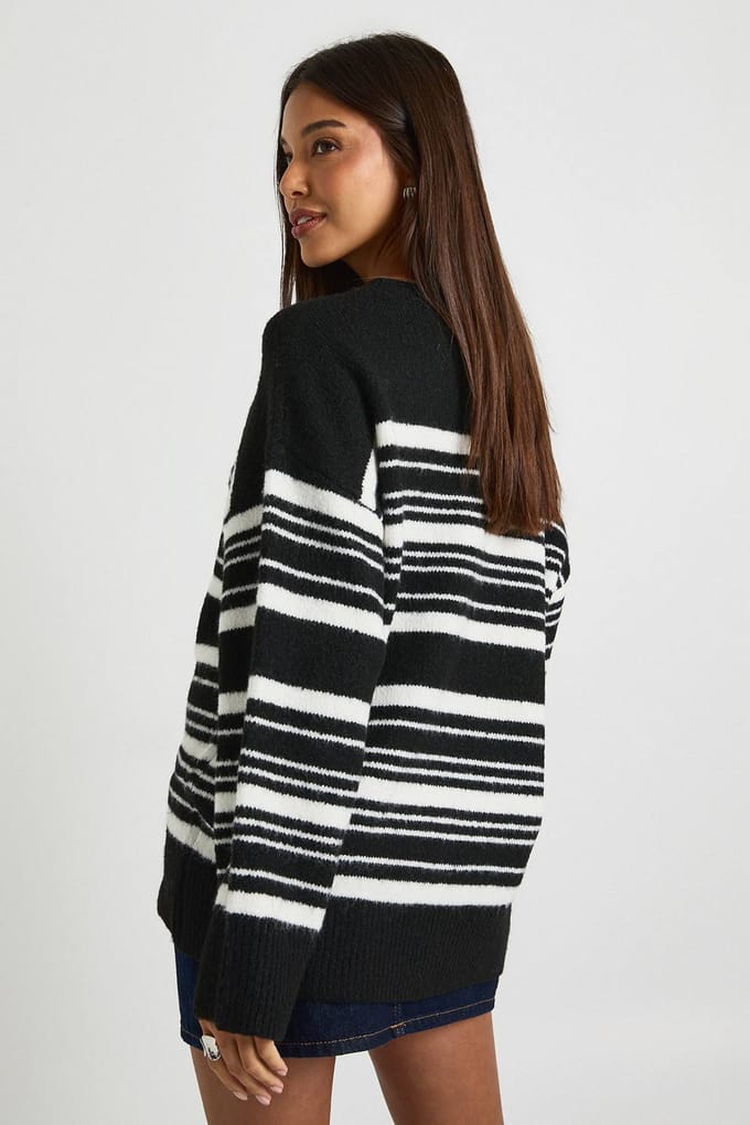 boohoo Dames Oversized zachte gebreide streeptrui | Zwart | Maat: Small