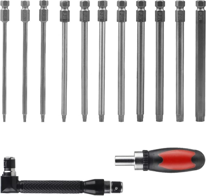 Torx Schroevendraaierset - Bits en Handvatten - Schroeven Monteren - Magnetische Kop - 75 mm - Zilver