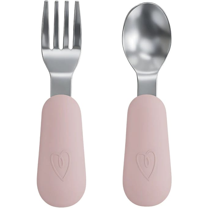 RVS Baby Lepel + Vork Roze