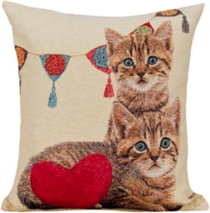Kussenhoes - gobelinstof - Kittens - Kat - Katten met Slinger en Hart - 45 cm