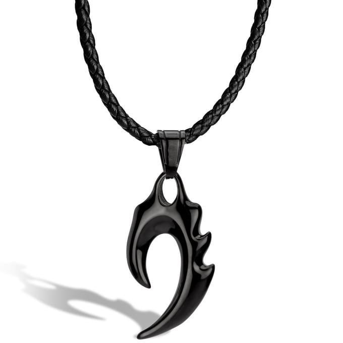 SERASAR Lederen Halsband Man [Flame] - Zwart 60cm - Cadeau voor Hem