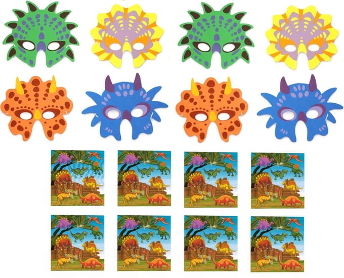 Maskers Foam Dinosaurus | 8 Dinomaskers met 8 Gratis Dino Stickervellen