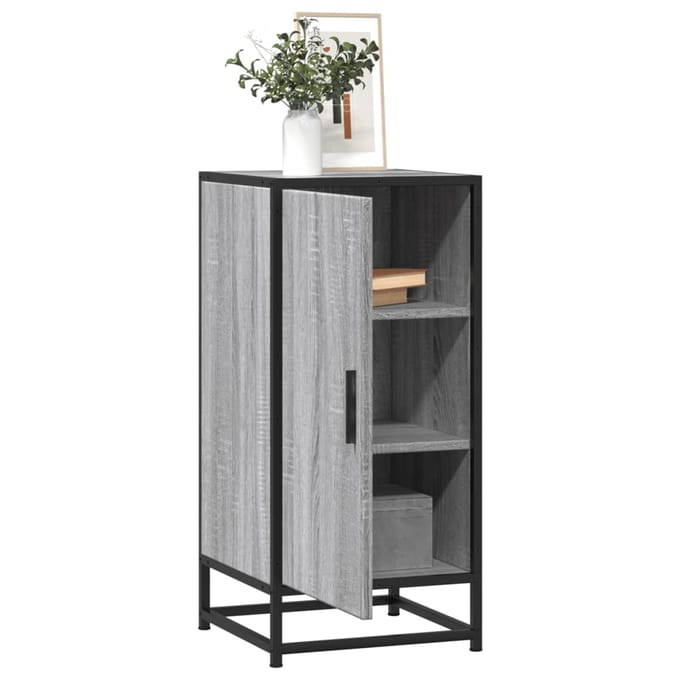 vidaXL - Dressoir - 35,5x35x76 - cm - bewerkt - hout - en - metaal - grijs - sonoma