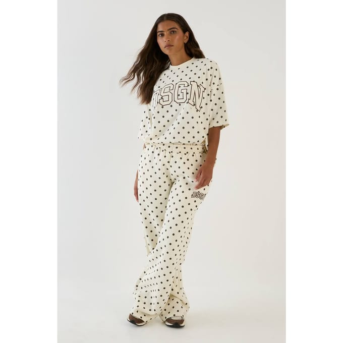 Dames Dsgn Studio Polkadot Rechte Pijp Joggingbroek | Ecru | Maat: Medium