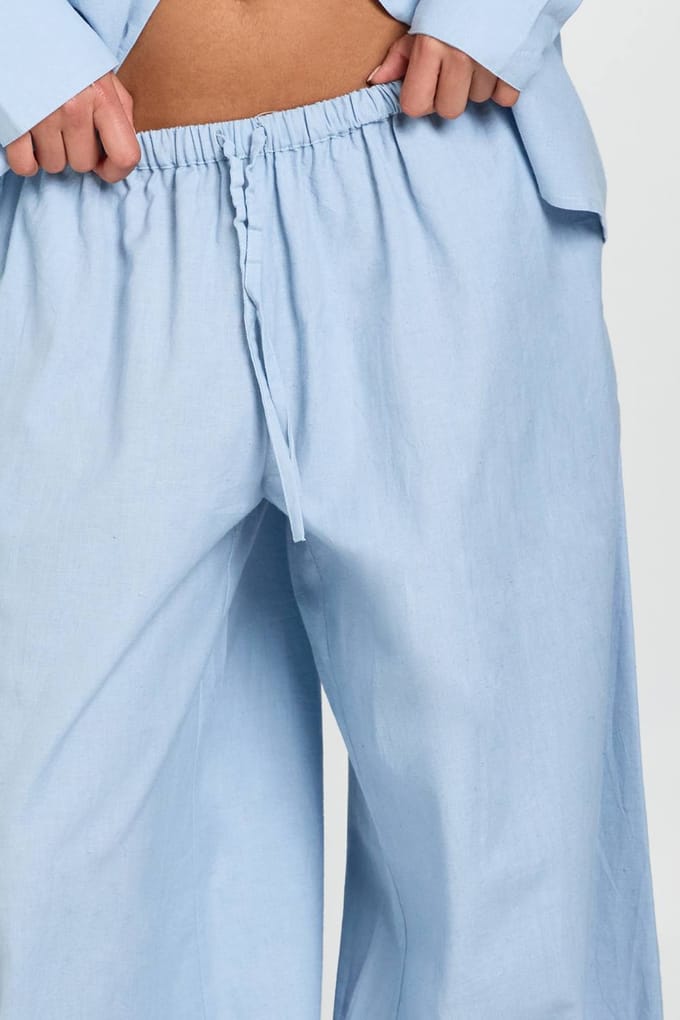 boohoo Dames Linnen Look Broek Met Strikkoord Manchetten | Blauw | Maat: 38