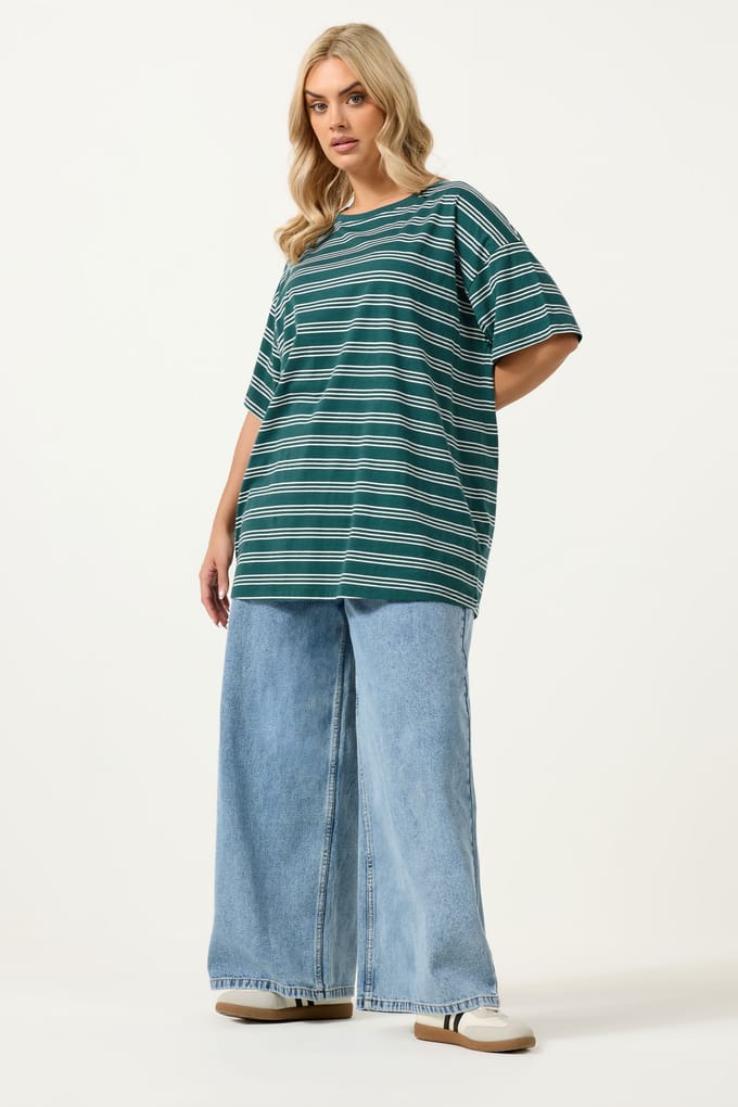 Yours Groen Gestreept Relaxed Tshirt Size 42