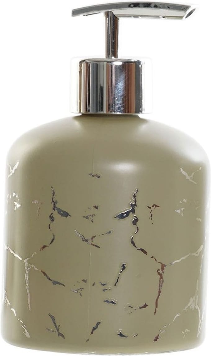 Items Zeeppompje/dispenser - glas - khaki groen - 350 ml - 14 cm - navulbaar - keuken/badkamer/toilet