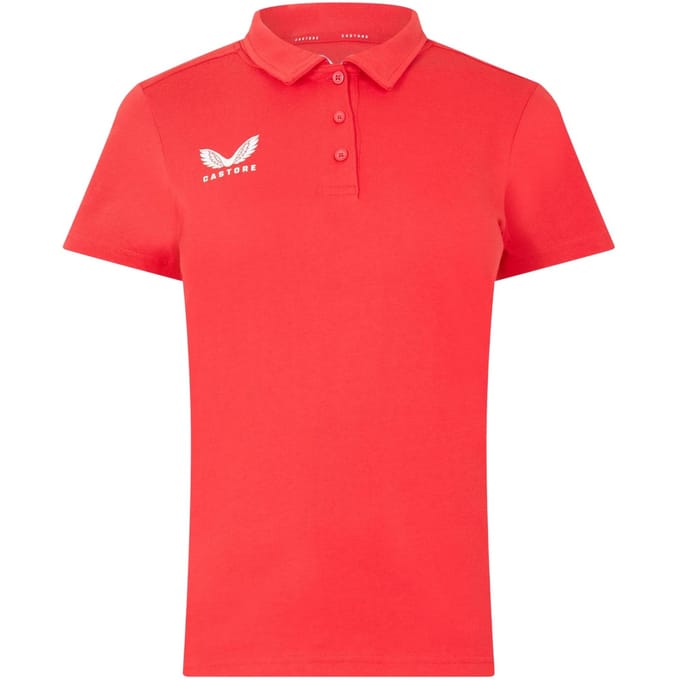 Castore Poloshirt met kraag en logo voor dames (Echt rood)