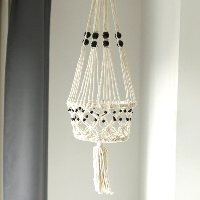 Macramé Plantenhanger - Macramé Plantpot Houder - Large met Kralen - 77x22cm