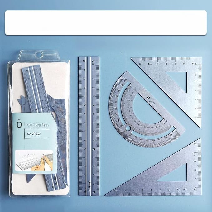 Règle en métal Deli pour l'école, le dessin, la mesure, le triangle, pour l'apprentissage des enfants, ensemble de règles droites à angle, accessoires de bureau white