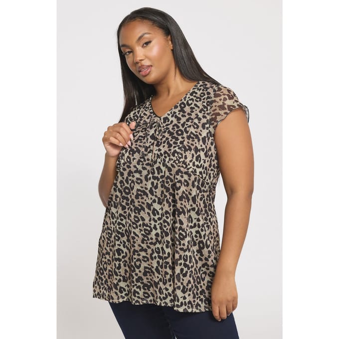 Yours Zwarte Luipaardprint Mesh Top Size 44
