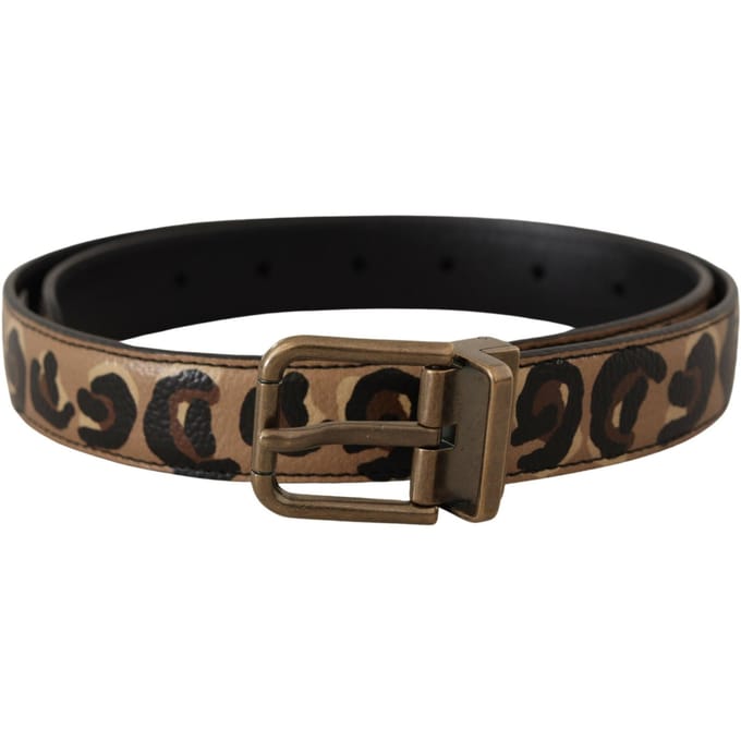 Dolce & Gabbana Bruine Leren Luipaardprint Gouden Metaal Gesp Ceintuur