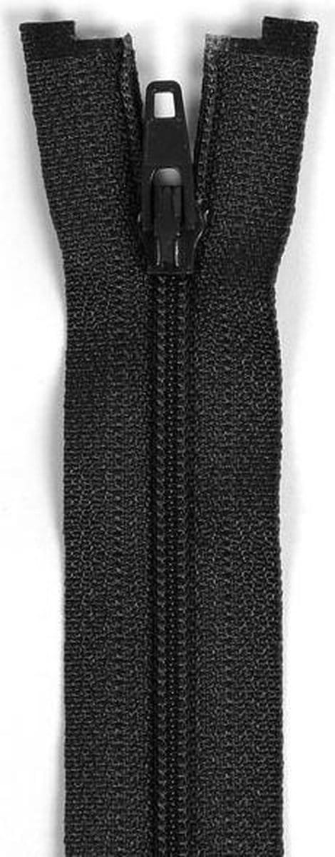 YKK RITS, ZWART, DEELBAAR, KUNSTSTOF TANDJES, 75 CM, PER STUK.