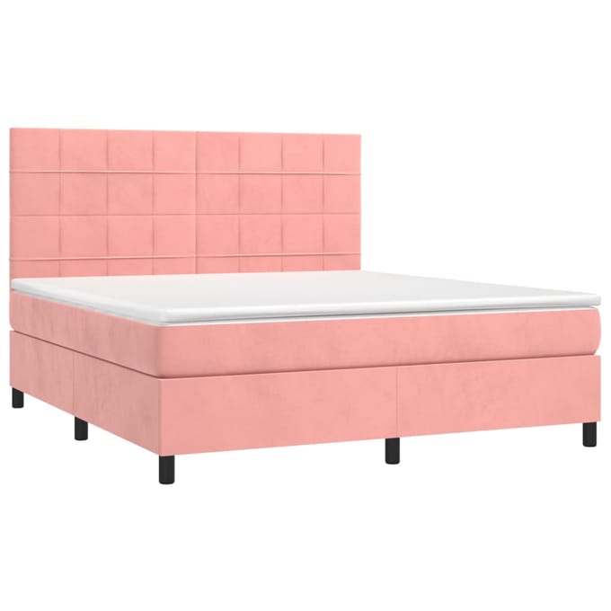vidaXL - Boxspring - met - matras - en - LED - fluweel - roze - 160x200 - cm