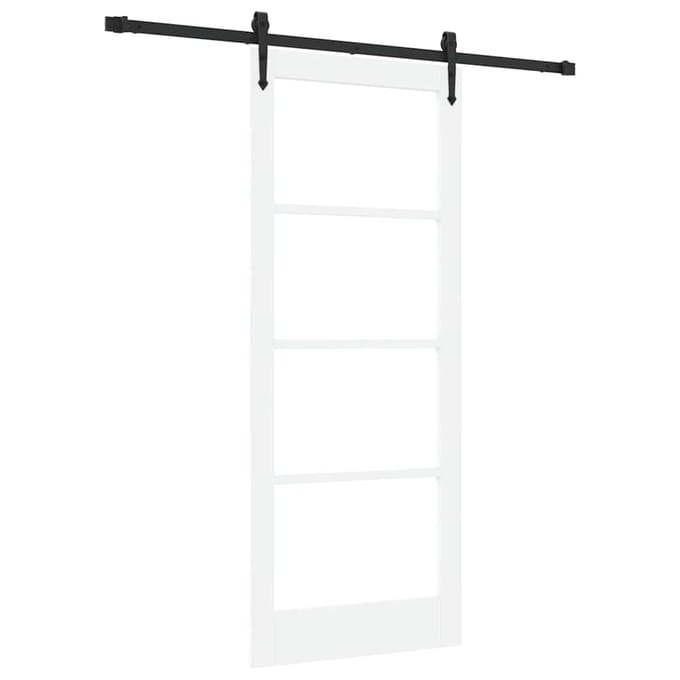 vidaXL - Schuifdeur - 83 - x - 202 - cm - Massief - grenenhout - en - glas - Wit