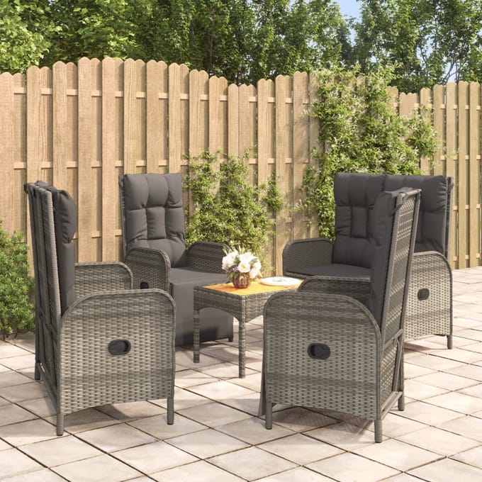 vidaXL - 5-delige - Tuinset - met - kussens - poly - rattan - grijs
