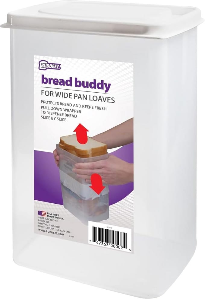 Bread Buddy voor brede panbroden - brooddoos en -dispenser - wit deksel