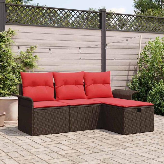vidaXL - Tuinbank - Set - 4 - st - Bruin - en - Rood - poly - rattan