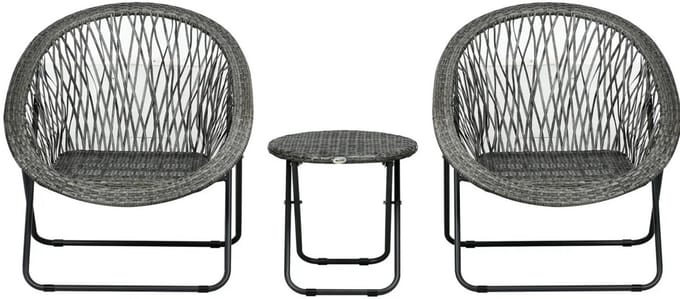 Tuinset - Opvouwbaar - Tuintafel - Tuinstoelen - Balkonset - Grijs 3 delig