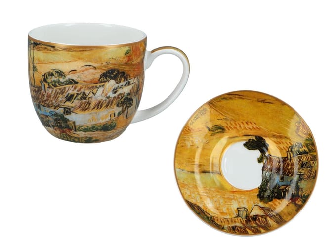2x Van Gogh Kopjes met Schotels - "Strooien Huizen" (Carmani)