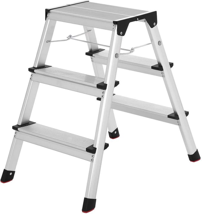 Hoppa! Huishoudtrap, 3 tredes Dubbelzijdig, 68 cm Hoog, Zilver