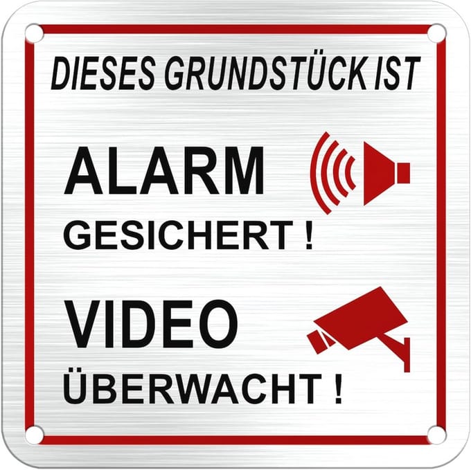 Videobewaking en Alarm Beveiligd Bord - 10 x 10 cm Sticker