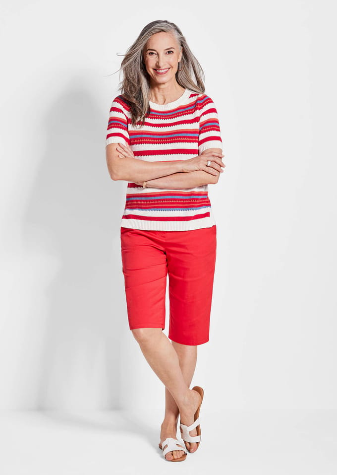 Gestreepte pullover - rood / wit / gedess. - Gr. 38 van Goldner Fashion