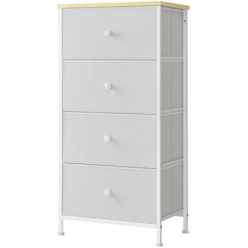 Ochama stoffen ladekast voor slaapkamer, met 4 laden, metalen frame, wit