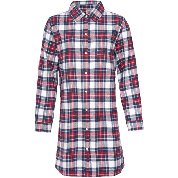 By Louise Dames Pyjama Nachthemd Lang Flanel Geruit Rood/Blauw - Maat M
