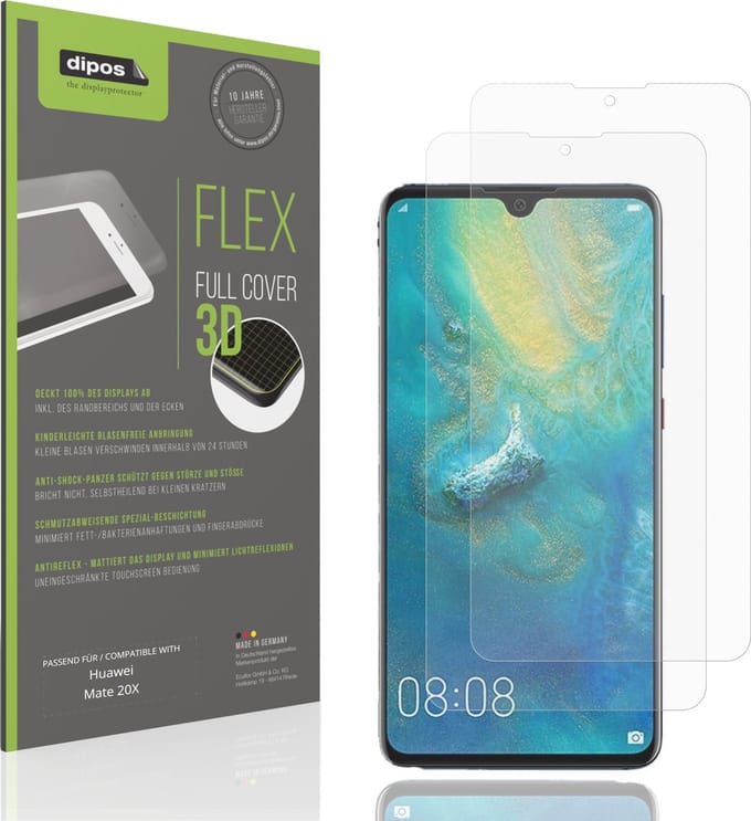 dipos FLEX – 2x Matte Screenprotector geschikt voor Huawei Mate 20X | Volledige Schermbescherming | Case-Friendly