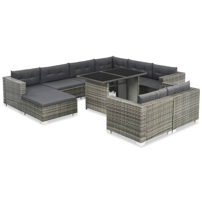 vidaXL - 10-delige - Loungeset - met - kussens - poly - rattan - grijs