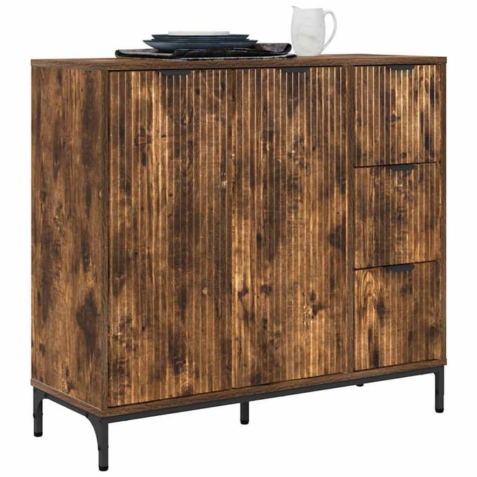 vidaXL - Dressoir - Rook - Eiken - 89,5 - x - 33 - x - 82 - cm - Bewerkt - hout