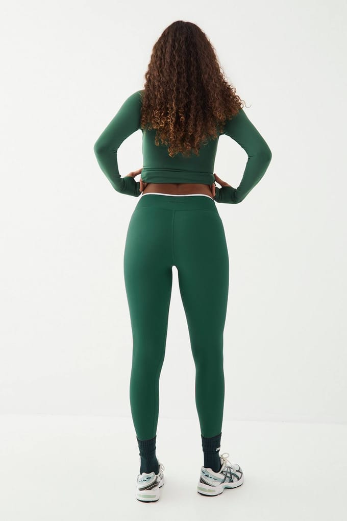 Dames DSGN Studio Sport Legging met Contrastbies en Wikkelband | Green | Maat: Medium