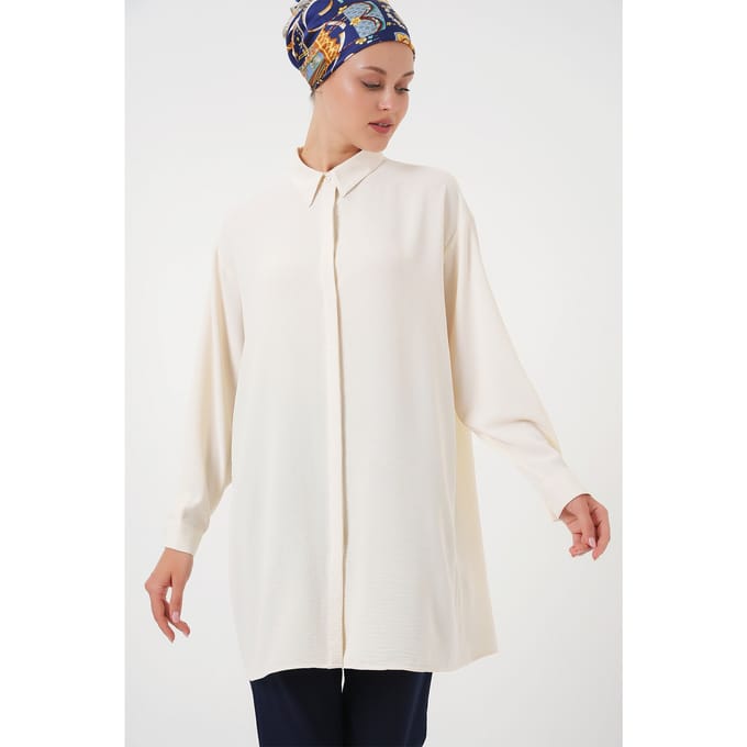 Oversized Lange Mouwen Knopen Blouse met Kraag