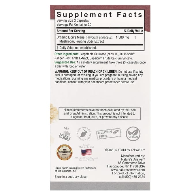 Nature'S Answer, Herten Gewei Paddenstoel, 1.500Mg, 90 Vegetarische Capsules (500 mg per capsule)