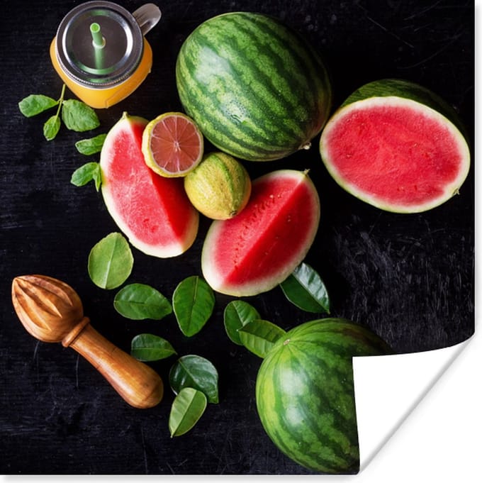 Poster Watermeloen - Smoothie - Fruit - Citroenpers - 30x30 cm
