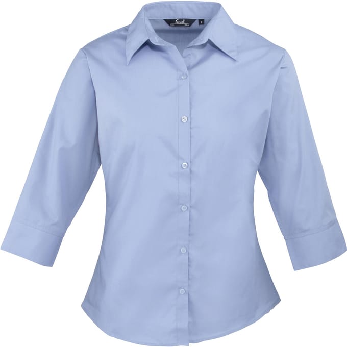 Premier Dames/Dames Popeline 3/4 Mouwen Blouse (Middenblauw)