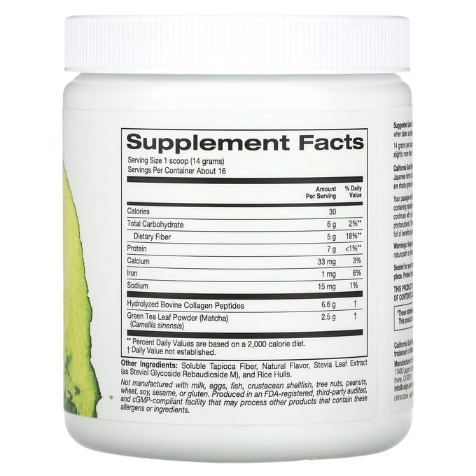 California Gold Nutrition, MATCHA ROAD Matcha + Collagène, 227 g (227g)