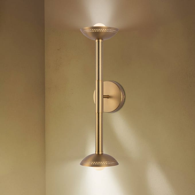 Elstead LED wandlamp Arden, goudkleurig, hoogte 57 cm, 2-lamps, metaal, dimbaar