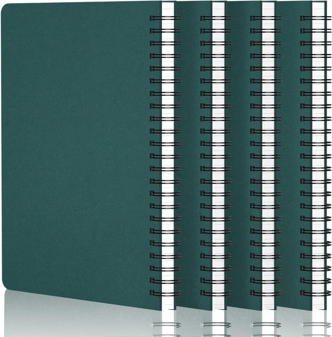 Set van 4 Donkergroene A5 Notebooks met Spiraalbinding - 100g/m² Papier, 120 Pagina's, Vierkant 5mm Ruitjes