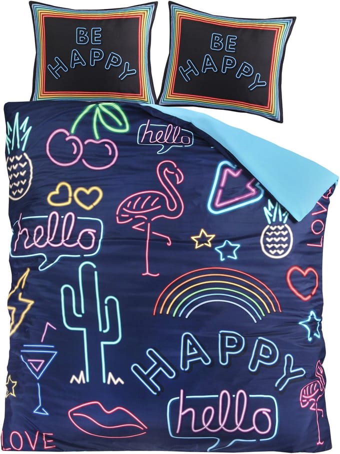 Decoware Dekbedovertrek Neon Be Happy 240x200 cm - Microvezel - Met Kussensloop - Lits-jumeaux