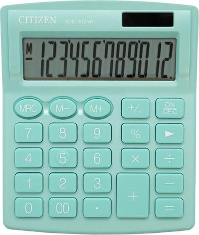 Citizen SDC812GN | Desktop Basisrekenmachine | Dual Power | 12Cijfer | Auto Switch Off | 124 x 102 x 25 mm | Groen