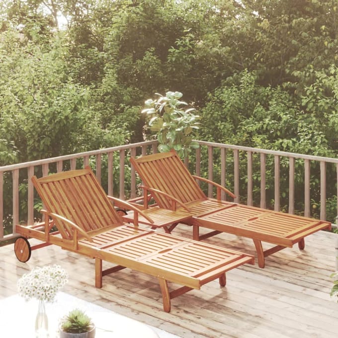 vidaXL - Ligbeddenset - met - tafel - massief - acaciahout