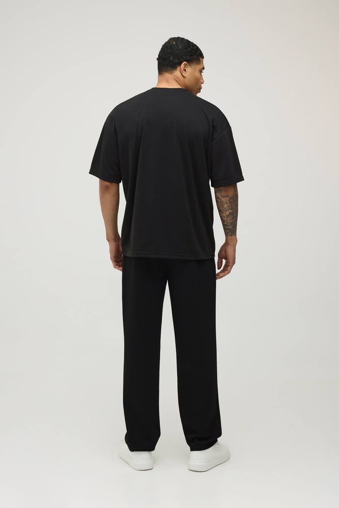 Oversized T-shirt Met Asymmetrische Bloemenprint In Zware Interlockstof | Black | Size Medium