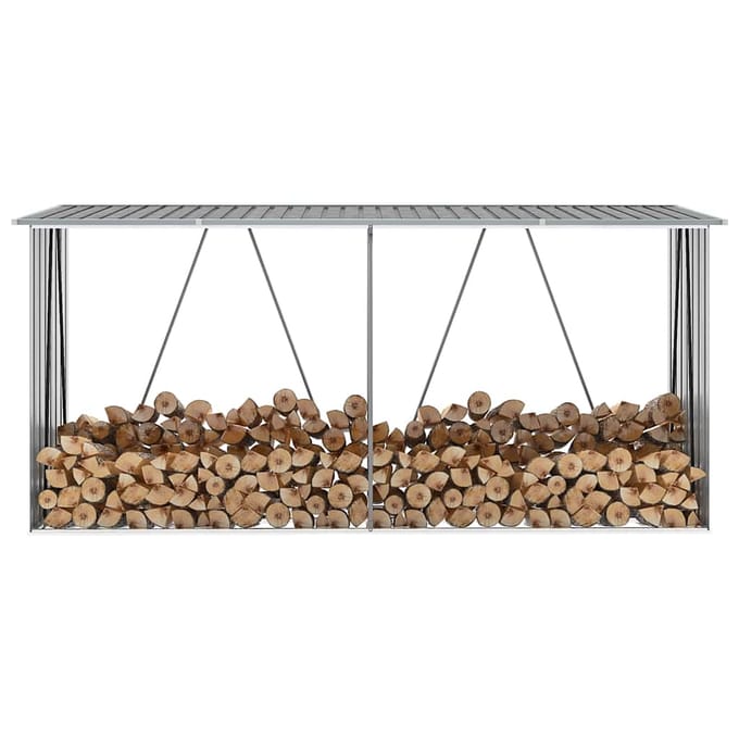 vidaXL - Haardhoutschuur - 330x84x152 - cm - gegalvaniseerd - staal - grijs