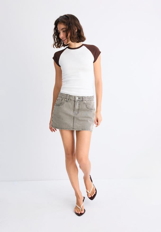 Stradivarius T-shirt met korte mouw en raglanmouwen  Ecru M